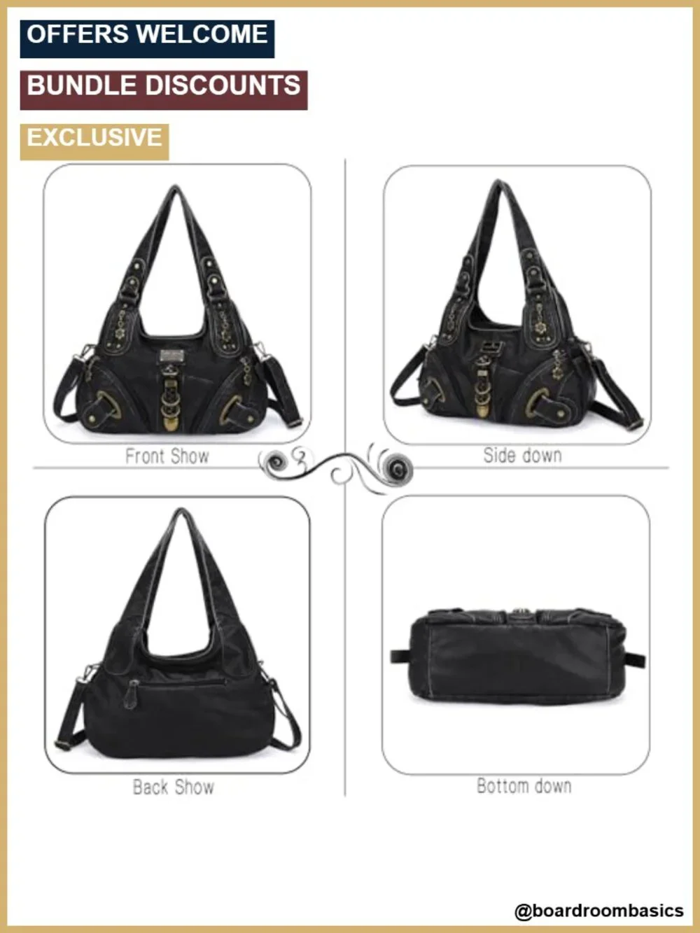 Washed PU Leather Hobo Satchel Convertible Shoulder Bag Large